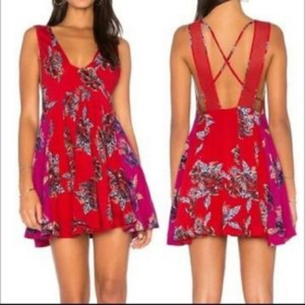 NWT Free People Cherry Combo Mini Dress